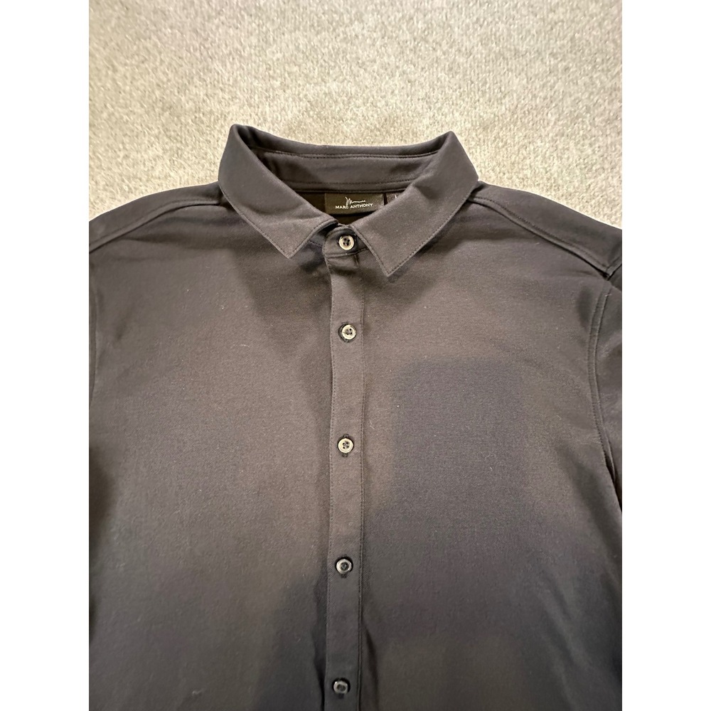 Marc Anthony Mens Slim Fit Short Sleeve Button Down Shirt Black Pique Large